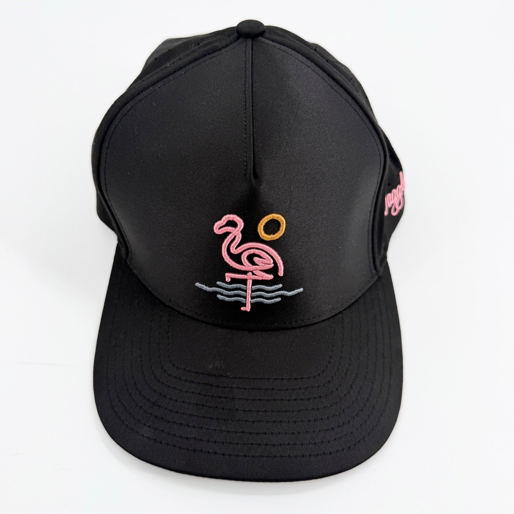 Waggle Flamingo Bay Golf Hat Black Snapback Performance Perforated One Size